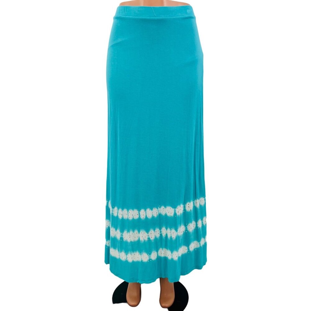 Boutique Aqua Blue Tie Dyed Studded Shimmery Maxi Skirt